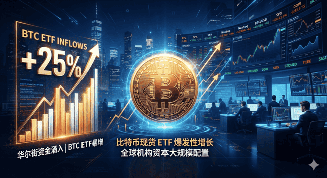 华尔街开始行动了?BTCETF暴增25%,背后发生了什么?